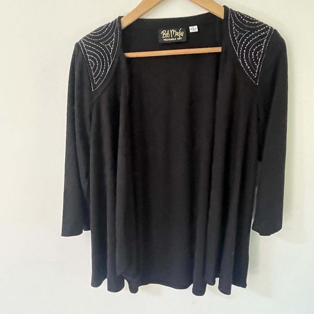 Bob Mackie Wearable Art Size Small Black Cardigan Sweater